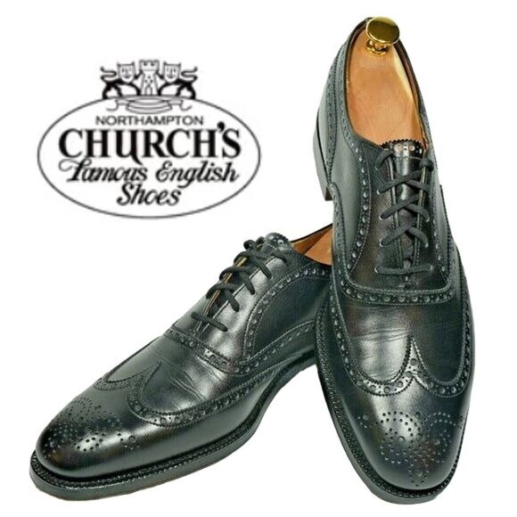 Church's Famous English Shoe Men 10 Black Leather Wingtip Benchmade Dress Oxford - Picture 12 of 15
